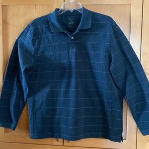 Van Heusen, long sleeve polo, new, dark blue plaid